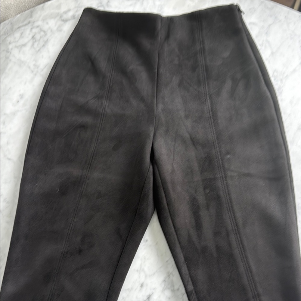 Babaton Black Suede Like Straight Leg Pants High-Waisted